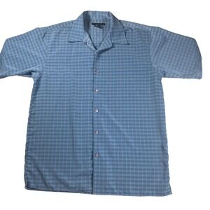 Domani Platinum Button Up Short Sleeve Shirt Men's L Micro Checkered Blue